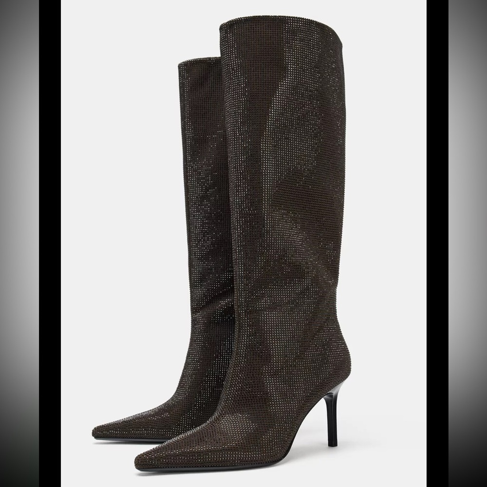 Zara SPARKLY HIGH HEEL BOOTS
